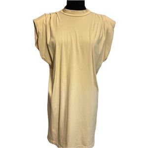 Stateside Padded Shoulder Tank Dress Tee Shirt Jersey Beige Fabric